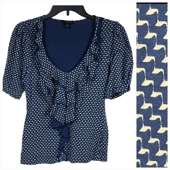 Banana Republic Ruffled Neck Knit Short Sleeve Top - Picture 1 of 10